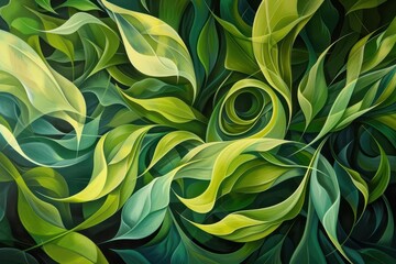 Wall Mural - ecofriendly abstract swirling organic shapes in various shades of green evoking leaves vines and natural growth fluid composition environmental symbolism and harmonious design