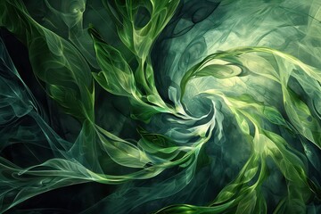 Wall Mural - ecofriendly abstract swirling organic shapes in various shades of green evoking leaves vines and natural growth fluid composition environmental symbolism and harmonious design