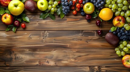 Variety of fruits on wooden background for healthy concept