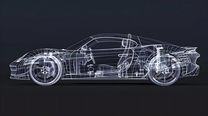 Detailed blueprint of a high-tech sports car with intricate internal components and futuristic design