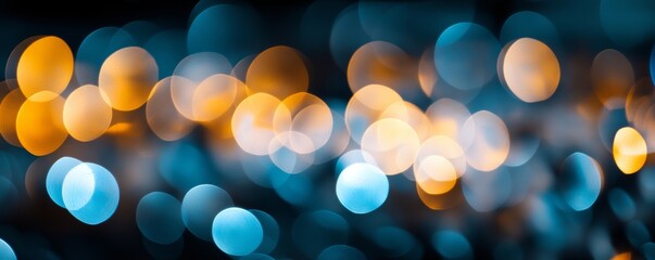 Poster - Abstract bokeh lights in blue and orange, blurred glowing circles. Night lights concept