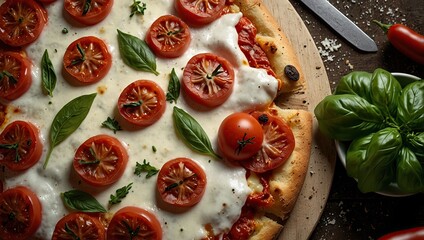 Wall Mural - pizza with tomatoes and basil