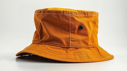 A Close Up of a Yellow Bucket Hat with White Stitching