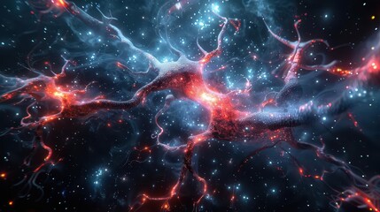 Wall Mural - cybernetic neural network visualization with pulsating energy streams and data nodes against a deep space backdrop