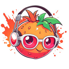 Wall Mural - A cartoon orange fruit wearing headphones and glasses