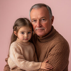 Wall Mural - A grandfather hugging his granddaughter