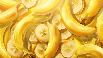 Seamless pattern background of fresh yellow goden banana fruit