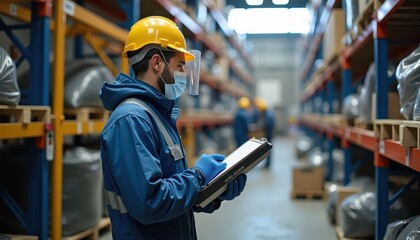 Warehouse worker taking inventory.