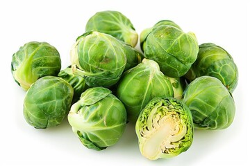 Sticker - Fresh raw brussels sprouts forming a group on a bright white background