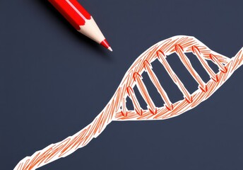 Sticker - DNA Structure Drawn with a Red Pencil.