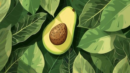 Fresh avocado fruit with leaf background