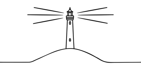 Wall Mural - Continuous one line drawing of lighthouse tower. Vector illustration