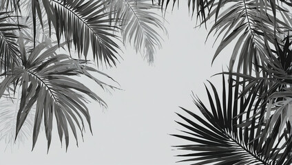 Naklejka na meble Black and white palm leaves spreading outwards on a light gray background, forming a modern, abstract pattern.