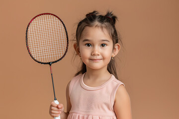 Wall Mural - a child holds a badminton racket, an active lifestyle and summer sports