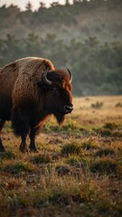 Wall Mural - bison on nature scene background with copy space backdrop portrait