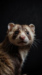 Wall Mural - ferret on plain black background with copy space backdrop portrait