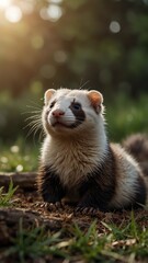 Wall Mural - ferret on nature scene background with copy space backdrop portrait