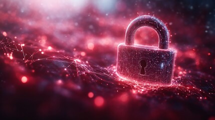 Aufkleber - Digital padlock surrounded by a red network, symbolizing cybersecurity. Technology and data protection concept