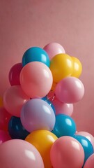 Wall Mural - pink balloons on plain colorful pastel background abstract ad concept copy space