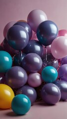 Wall Mural - purple balloons on plain colorful pastel background abstract ad concept copy space