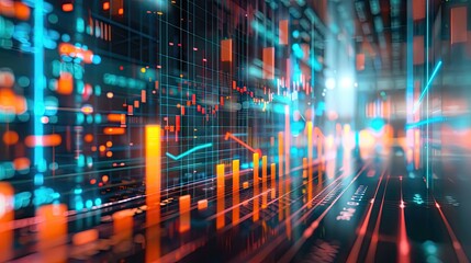 Poster - 3D rendering of financial growth symbols and charts in a futuristic setting with glowing effects with this inviting photo.