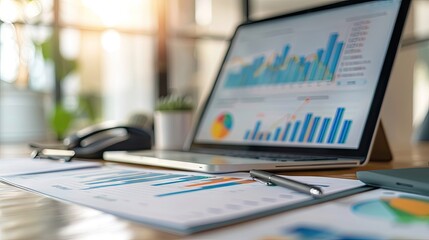 Poster - A close-up of a financial chart and graph displayed on a computer screen, showcasing investment analysis tools with this inviting photo. -