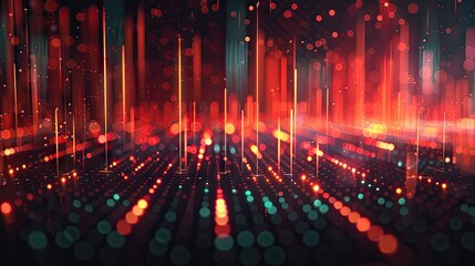 Poster - Abstract 3D rendering of financial growth with data points and digital effects on a dark background with this inviting photo.