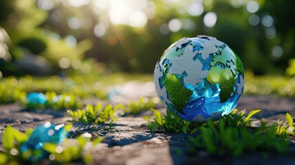 Detailed 3D rendering of a globe with recycling arrows, emphasizing global recycling efforts with this inviting photo.