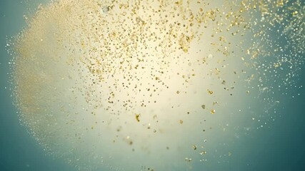 Poster - a stunning display of golden glitter dispersing and shimmering against a soft blue backdrop, capturi