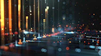 Poster - Modern 3D financial growth chart with data points and digital effects on a dark background with this inviting photo.