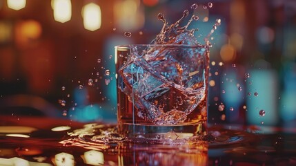 Poster - Ultra-high-definition 3D render of water splash in a glass, emphasizing the detailed textures and refreshing clarity with this inviting photo.