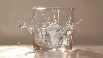Poster - Ultra-high-definition 3D render of water splash in a glass, emphasizing the detailed textures and refreshing clarity with this inviting photo.