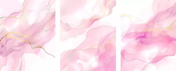 Poster - Set of light pink and white watercolor abstract background vector illustration in the style of gold glitter, decoration design for wedding invitation card template
