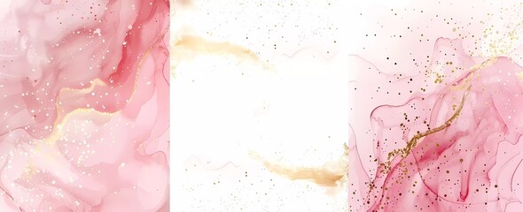 Poster - Set of light pink and white watercolor abstract background vector illustration in the style of gold glitter, decoration design for wedding invitation card template