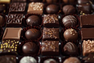 Canvas Print - Delicious chocolate pralines with different toppings are waiting for the customer in this close up shot