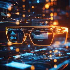 Aufkleber - Augmented reality interface with interactive data overlay, AR glasses, modern geometric shapes