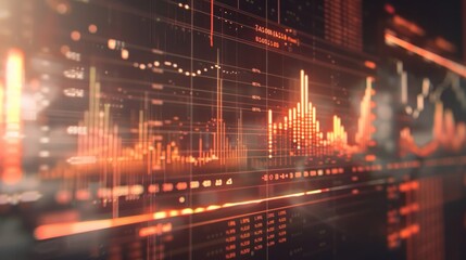 Poster - charts and graphs with blurred lines and glowing lights representing statistical analysis and data visualization concept
