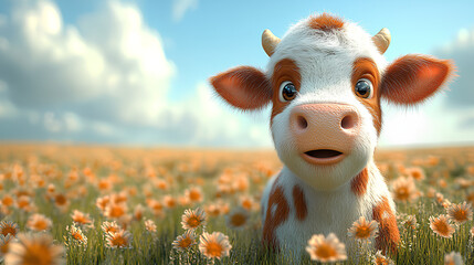 Wall Mural - 3D cow character, white background