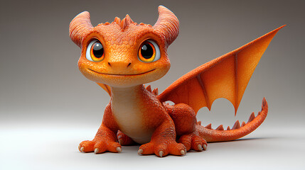 Poster - 3D dragon cartoon character, white background