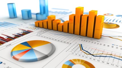 Poster - charts and graphs with blurred lines and glowing lights representing statistical analysis and data visualization concept
