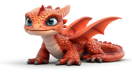 Wall Mural - 3D dragon cartoon character, white background