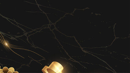 Wall Mural - Black gold background wallpaper with gold flower