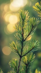 Poster - Close-up of pine tree branch with blurred background, nature detail. Organic growth concept