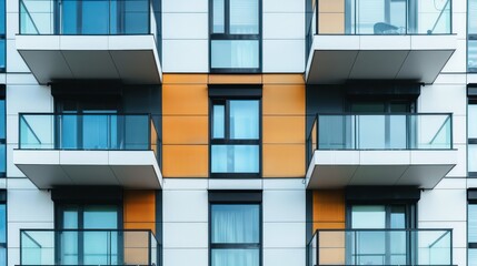 Wall Mural - Modern apartment complex with balconies and large windows.