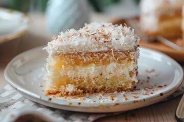 Sticker - Delicious slice of coconut cream cake sitting on plate