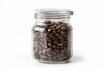 Sticker - Glass jar filled with coffee beans standing on white background