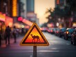 © shrinay - Hump warning sign on blur traffic road with colorful 1