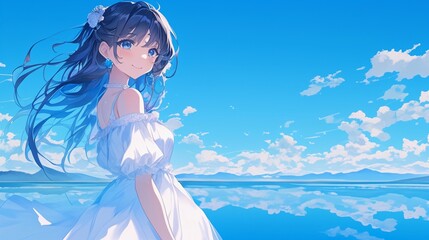 Wall Mural - 美しい塩湖にいる少女10