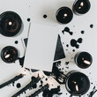 © Sawoon - Blank white card mockup surrounded black candles POD goth witchy witch splatter ink dark aesthetic flatlay design template gothic mood marketing campaign copy space