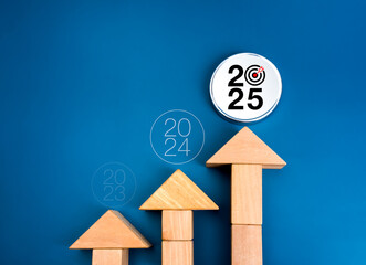 Poster - happy new year 2025, business growth, profit financial development concept. 2025 calendar numbers wi